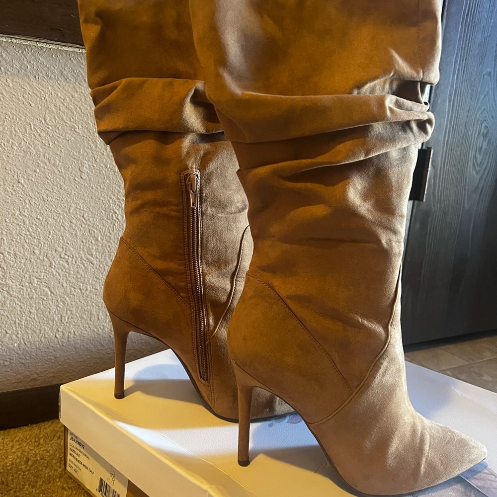 Jessica Simpson Tan Suede Wide Calf Boots Size 8